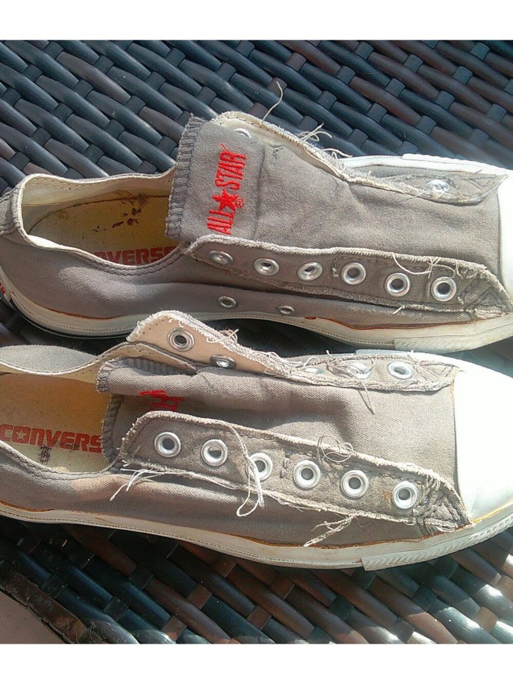 Stars and Stripes Converse Frayed Distressed Taupe Slip On Sneakers  9